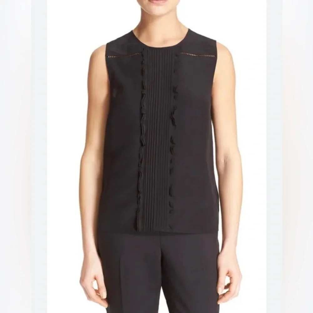 Kate Spade Silk Blouse Women 4 Black Ruffle Pintuck Sleeveless Top
